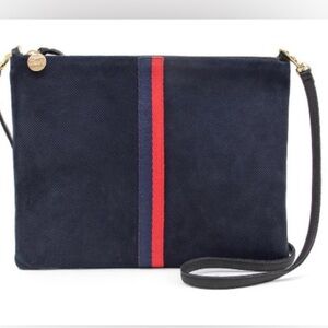 Clare V navy perforated suede crossbody